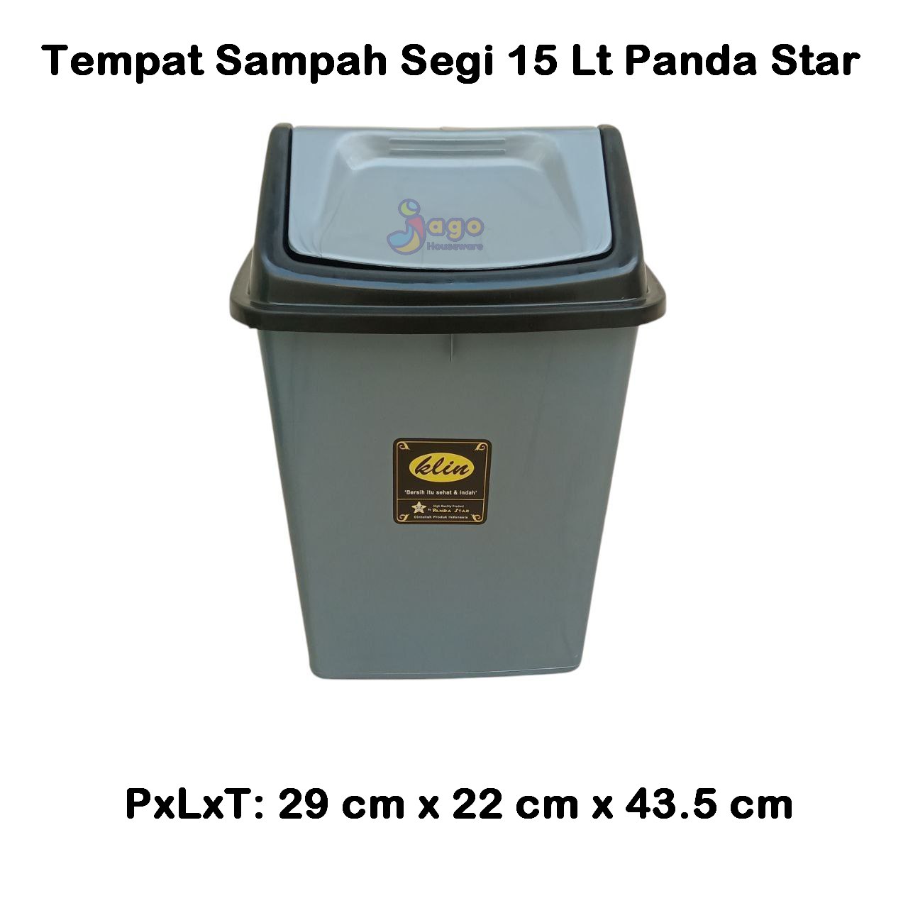Tempat Sampah Segi 15 lt abu metalik panda star