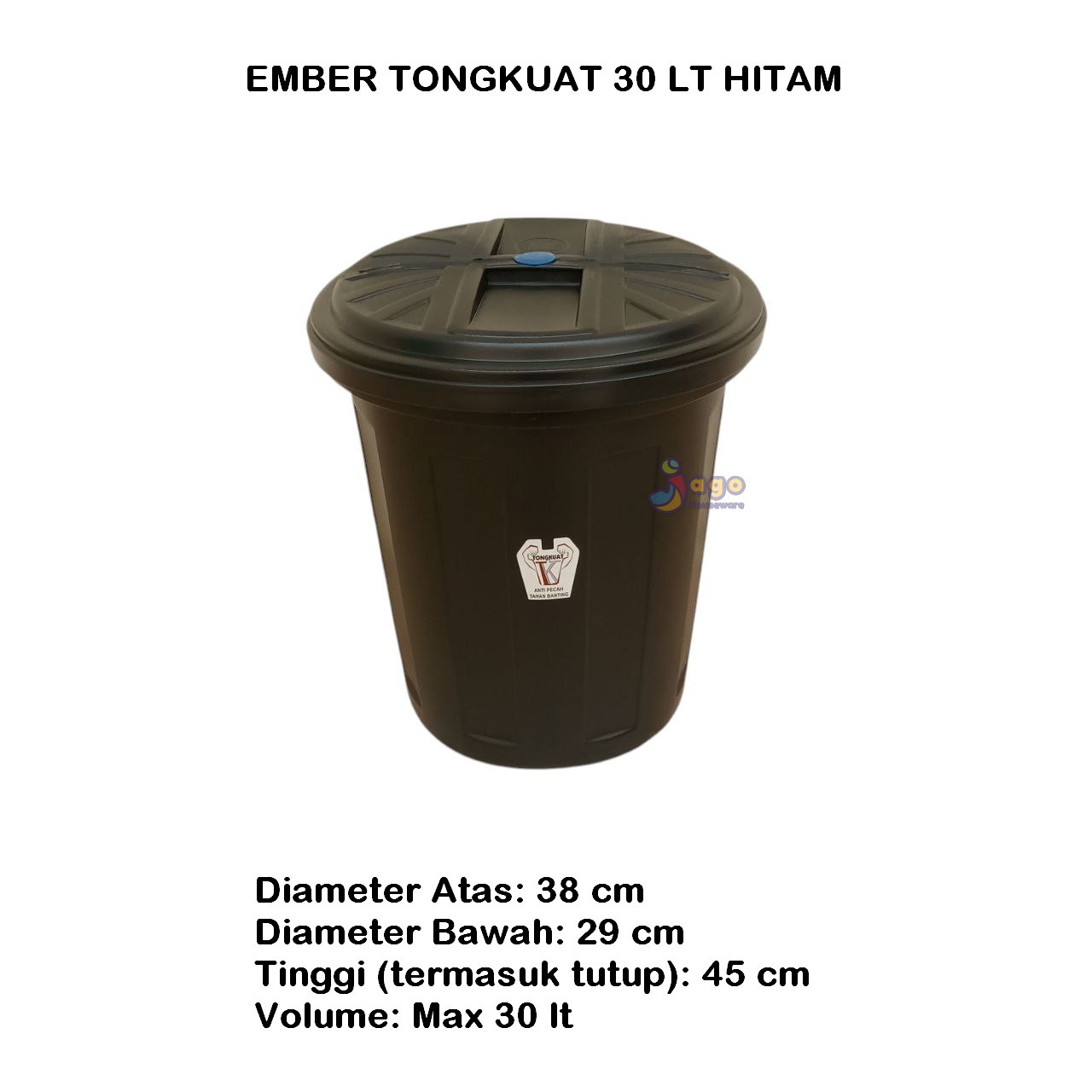 EMBER TONG KUAT 30 LT HITAM JAGOHOUSEWARE