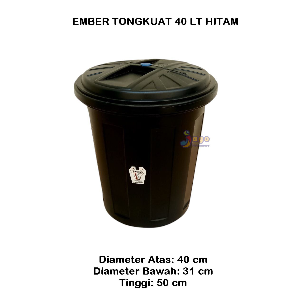 ember tongkuat 40 lt hitam JAGOHOUSEWARE
